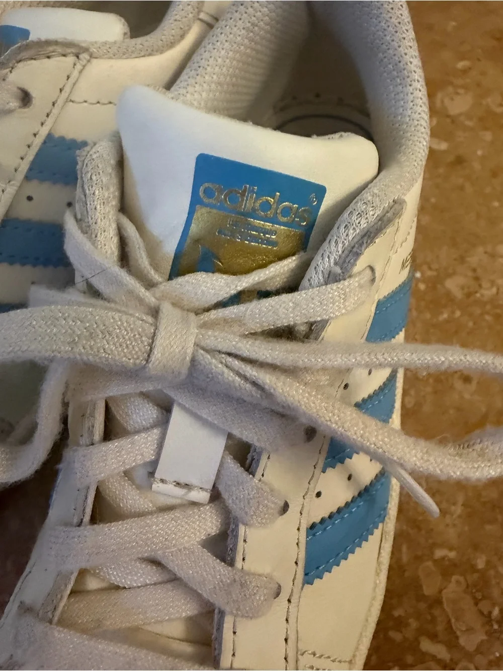 adidas White Messi Sneakers with Blue Stripes (Kids)